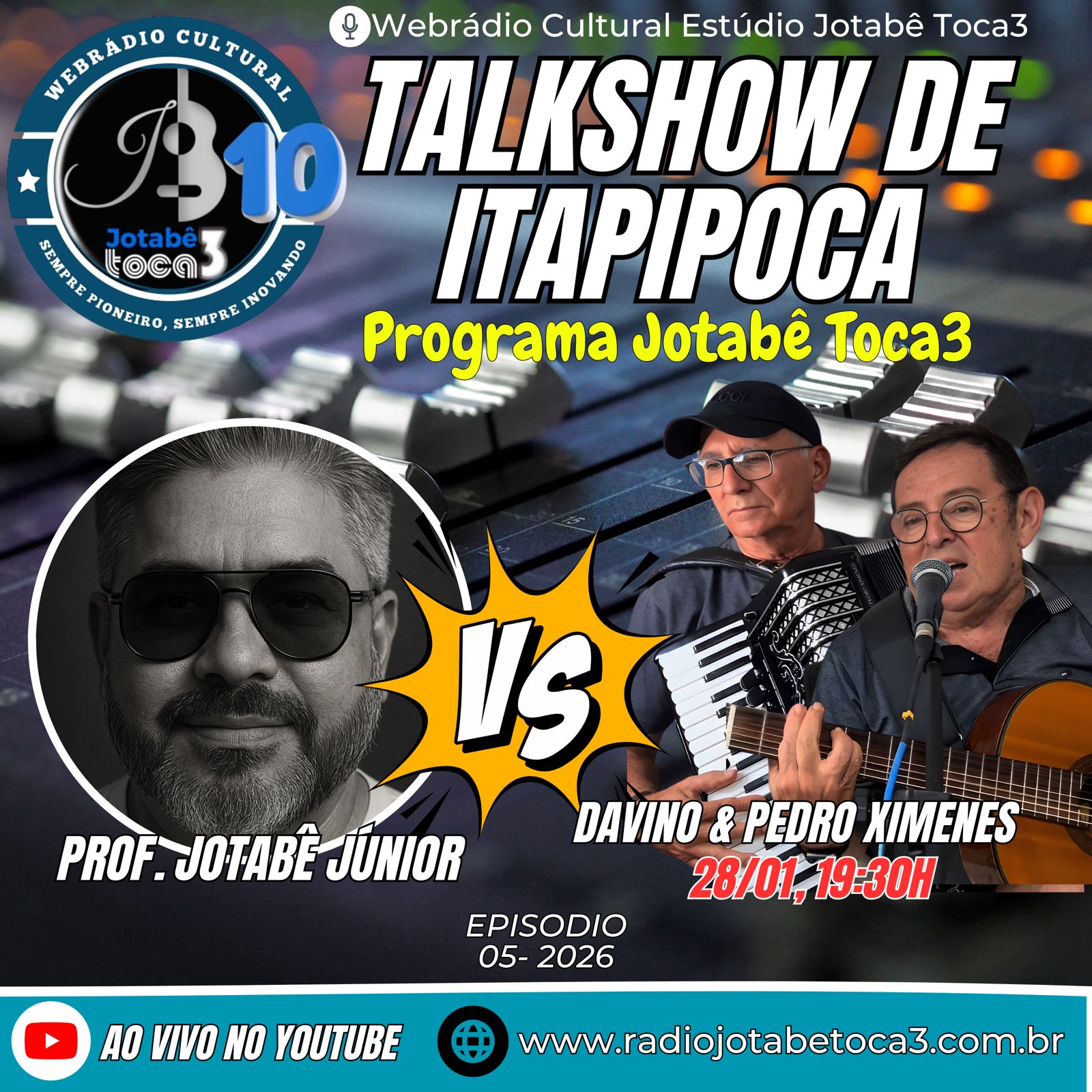 PROF. JOTABê JÚNIOR RECEBE DAVINO E PEDRO XIMENES NO TALKSHOW DE ITAPIPOCA